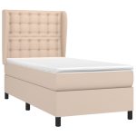 Pat box spring cu saltea, cappuccino, 80×200 cm piele ecologică
