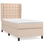 Pat box spring cu saltea, cappuccino, 90×200 cm piele ecologică