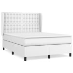 Pat box spring cu saltea, alb, 140×190 cm, piele ecologică