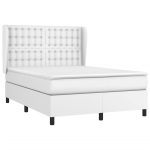 Pat box spring cu saltea, alb, 140×190 cm, piele ecologică