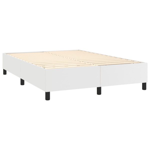 Pat box spring cu saltea, alb, 140×190 cm, piele ecologică