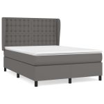 Pat box spring cu saltea, gri, 140×200 cm, piele ecologică