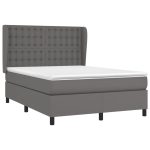 Pat box spring cu saltea, gri, 140×200 cm, piele ecologică