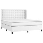 Pat box spring cu saltea, alb, 160×200 cm, piele ecologică