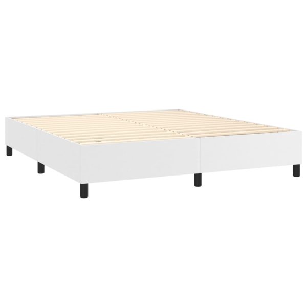 Pat box spring cu saltea, alb, 160×200 cm, piele ecologică