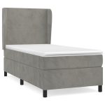 Pat box spring cu saltea, gri deschis, 90×190 cm, catifea