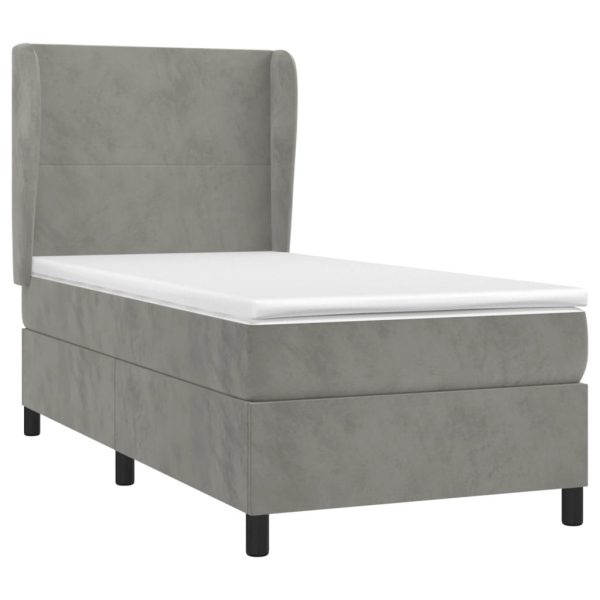 Pat box spring cu saltea, gri deschis, 100×200 cm, catifea