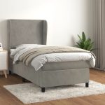 Pat box spring cu saltea, gri deschis, 100×200 cm, catifea