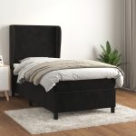 Pat box spring cu saltea, negru, 100×200 cm, catifea