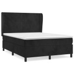 Pat box spring cu saltea, negru, 140×190 cm, catifea
