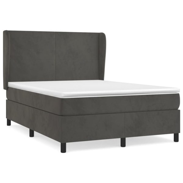 Pat box spring cu saltea, gri închis, 140×200 cm, catifea