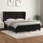 Pat box spring cu saltea, negru, 180×200 cm, catifea