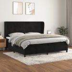 Pat box spring cu saltea, negru, 200×200 cm, catifea