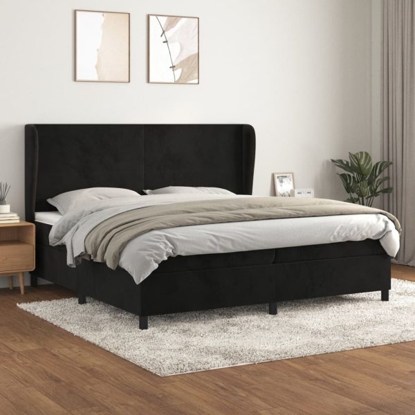Pat box spring cu saltea, negru, 200×200 cm, catifea