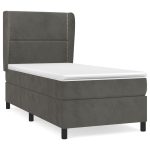 Pat box spring cu saltea, gri închis, 80×200 cm, catifea