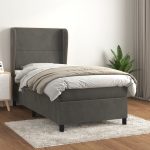 Pat box spring cu saltea, gri închis, 80×200 cm, catifea