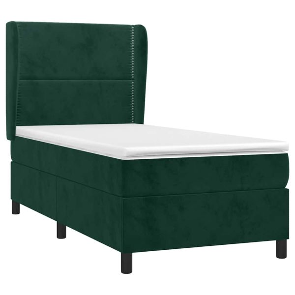 Pat box spring cu saltea, verde închis, 90×190 cm, catifea