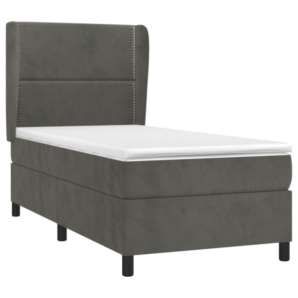 Pat box spring cu saltea, gri închis, 90×200 cm, catifea