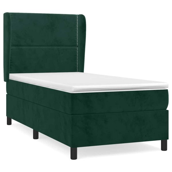 Pat box spring cu saltea, verde închis, 90×200 cm, catifea