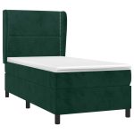 Pat box spring cu saltea, verde închis, 90×200 cm, catifea