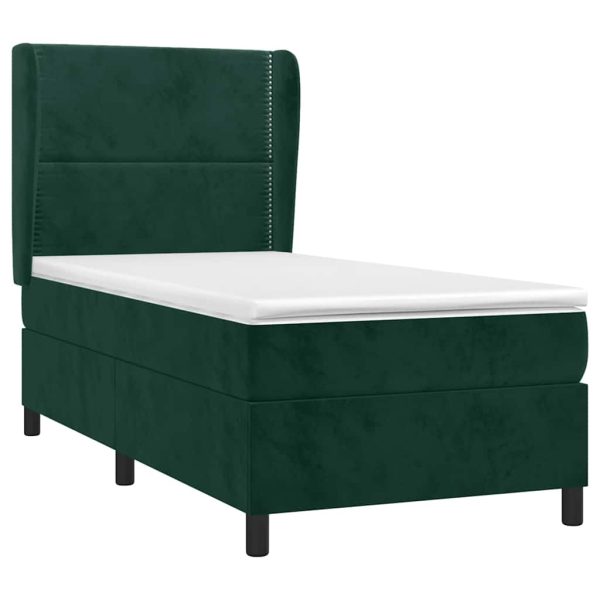 Pat box spring cu saltea, verde închis, 90×200 cm, catifea