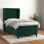 Pat box spring cu saltea, verde închis, 90×200 cm, catifea
