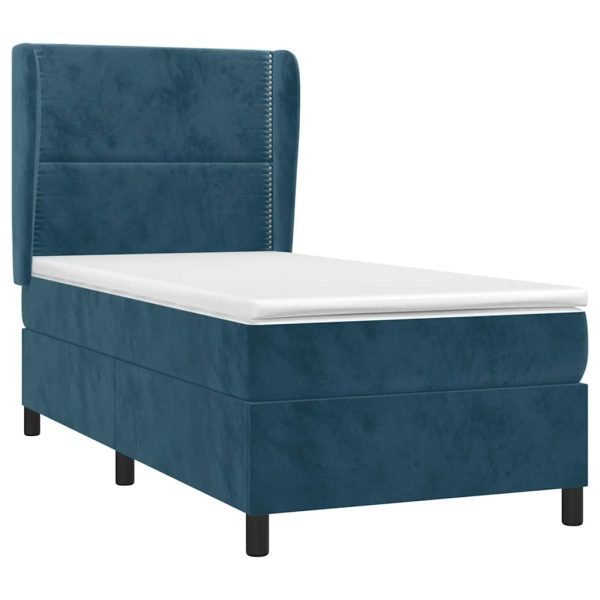 Pat box spring cu saltea, albastru închis, 100×200 cm, catifea