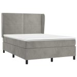 Pat box spring cu saltea, gri deschis, 140×190 cm, catifea