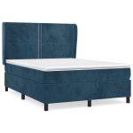 Pat box spring cu saltea, albastru închis, 140×190 cm, catifea