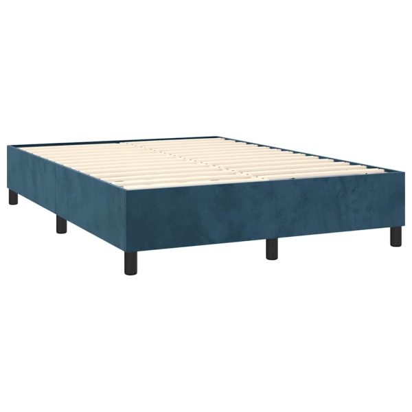 Pat box spring cu saltea, albastru închis, 140×190 cm, catifea