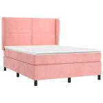 Pat box spring cu saltea, roz, 140×200 cm, catifea