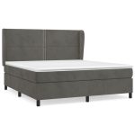 Pat box spring cu saltea, gri închis, 180×200 cm, catifea