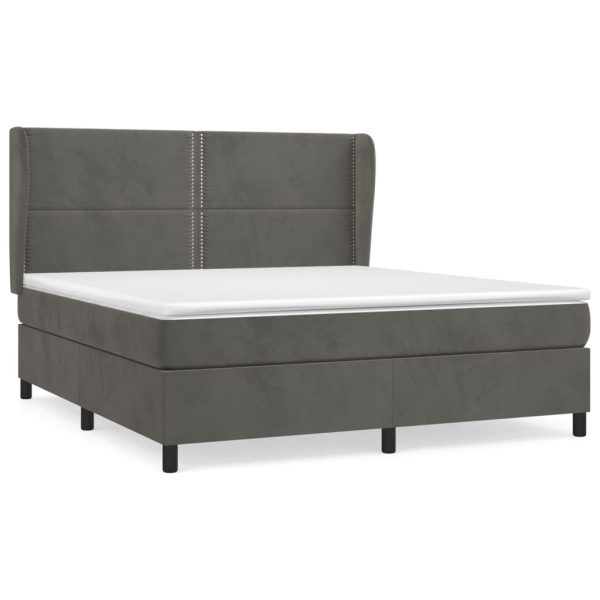 Pat box spring cu saltea, gri închis, 180×200 cm, catifea