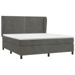 Pat box spring cu saltea, gri închis, 180×200 cm, catifea