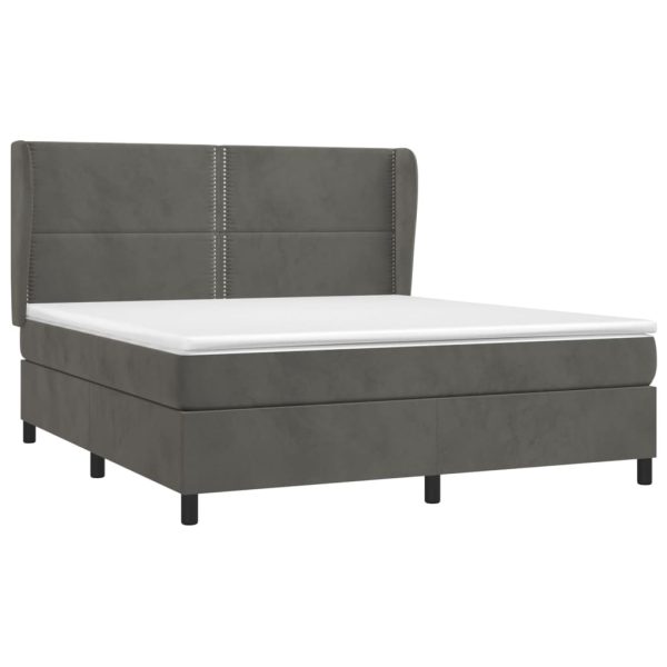 Pat box spring cu saltea, gri închis, 180×200 cm, catifea