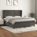 Pat box spring cu saltea, gri închis, 180×200 cm, catifea