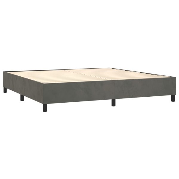 Pat box spring cu saltea, gri închis, 200×200 cm, catifea