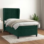 Pat box spring cu saltea, verde închis, 100×200 cm, catifea