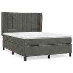 Pat box spring cu saltea, gri închis, 140×190 cm, catifea
