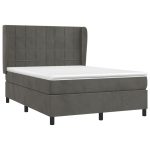 Pat box spring cu saltea, gri închis, 140×190 cm, catifea