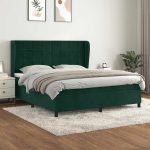 Pat box spring cu saltea, verde închis, 160×200 cm, catifea