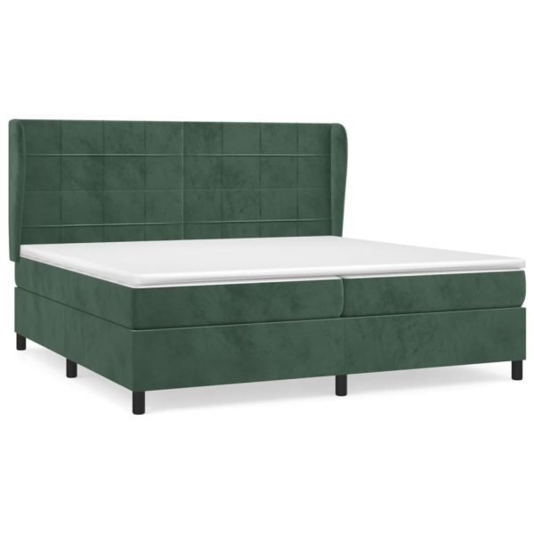 Pat box spring cu saltea, verde închis, 200×200 cm, catifea