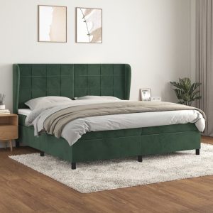 Pat box spring cu saltea, verde închis, 200×200 cm, catifea