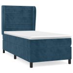 Pat box spring cu saltea, albastru închis, 80×200 cm, catifea