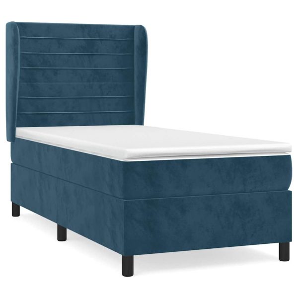 Pat box spring cu saltea, albastru închis, 80×200 cm, catifea