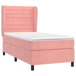 Pat box spring cu saltea, roz, 90×190 cm, catifea