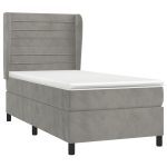 Pat box spring cu saltea, gri deschis, 100×200 cm, catifea