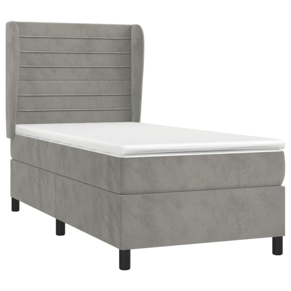 Pat box spring cu saltea, gri deschis, 100×200 cm, catifea