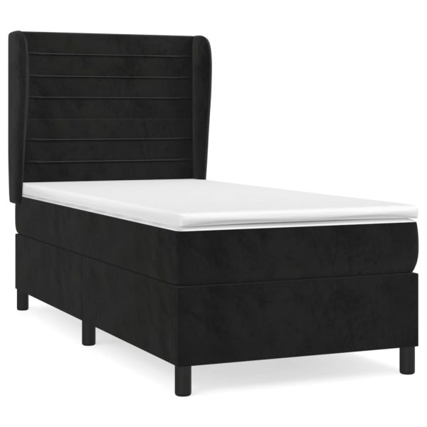 Pat box spring cu saltea, negru, 100×200 cm, catifea