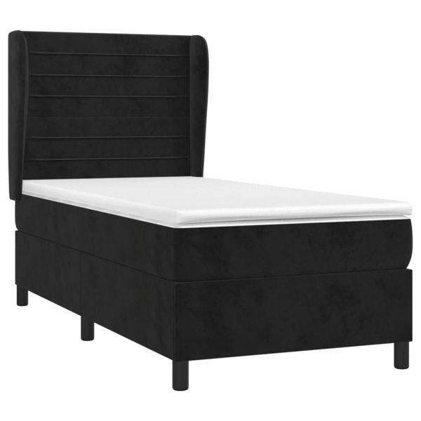 Pat box spring cu saltea, negru, 100×200 cm, catifea